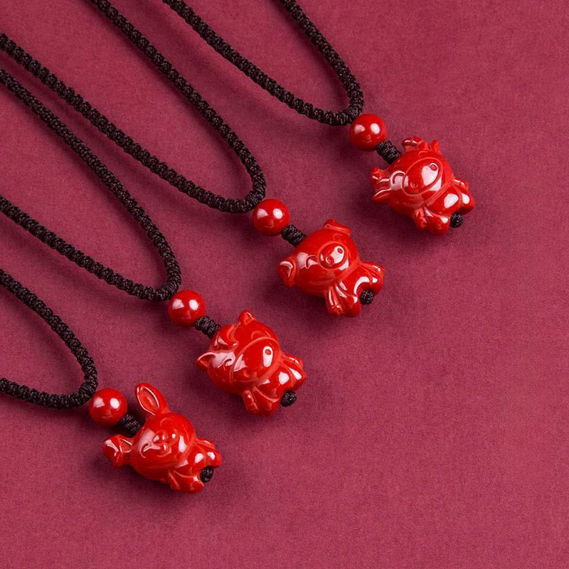 Collar con colgante de cuerda con bendición de cinabrio y diseño grabado del zodiaco chino con Buddha Stones del Año del Caballo - image 41