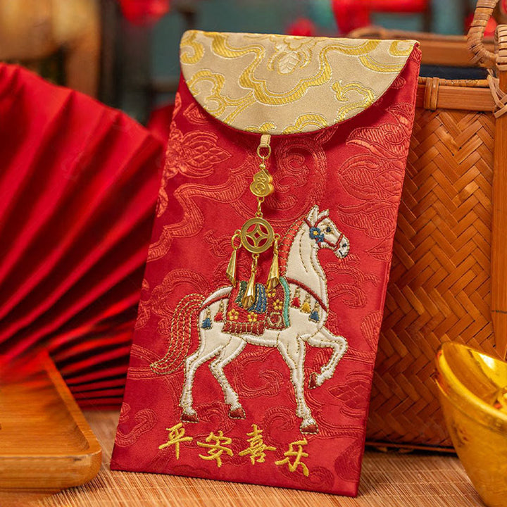 Bordado de sobres rojos chinos con Buddha Stones, paz y alegría, Año del Caballo 2026 - Sobre rojo de caballo - image 0