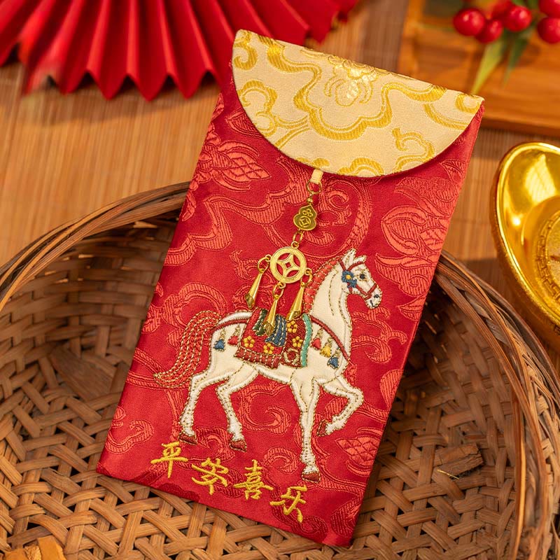 Bordado de sobres rojos chinos con Buddha Stones, paz y alegría, Año del Caballo 2026 - image 1