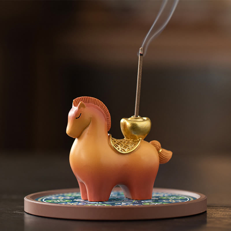 Buddha Stones para el Año del Caballo 2026, atrae la riqueza, decoración del hogar y quemador de incienso. - Quemador de incienso con forma de lingote de caballo, base azul (10 x 10 x 6 cm) - image 3