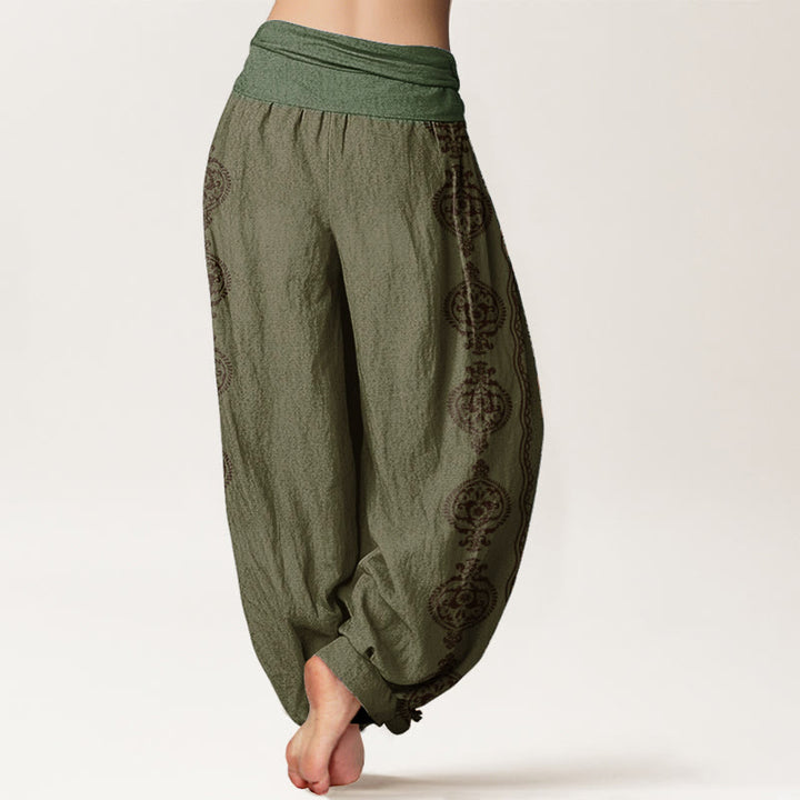 Pantalón tipo harem de cintura elástica para mujer con mandala de algodón con Buddha Stones Om Mani Padme Hum - image 5