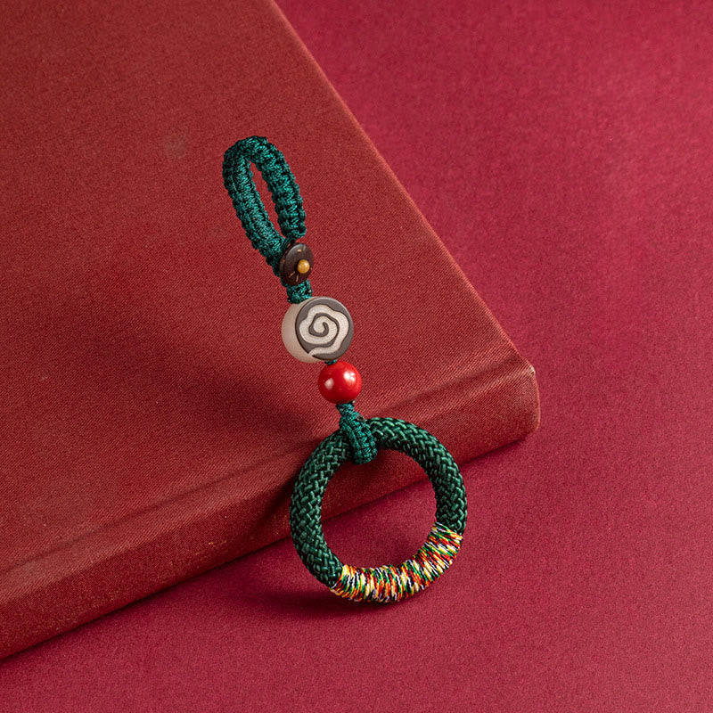 Buddha Stones tejidas a mano con hilo colorido y hebilla de marfil y cinabrio para colgar en el teléfono. - Llavero verde - image 1