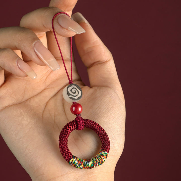 Buddha Stones tejidas a mano con hilo colorido y hebilla de marfil y cinabrio para colgar en el teléfono. - image 11