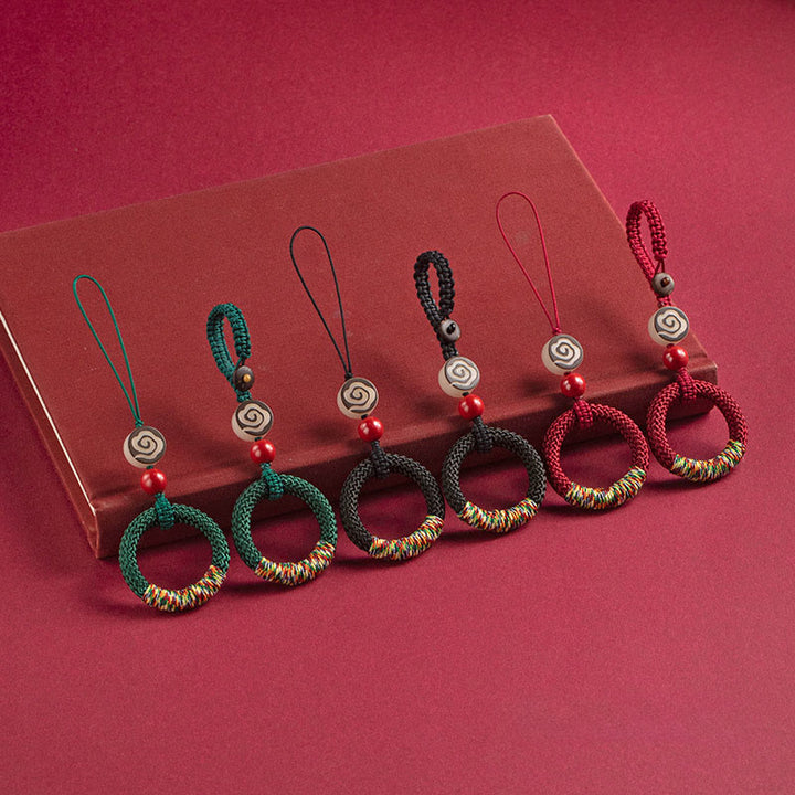 Buddha Stones tejidas a mano con hilo colorido y hebilla de marfil y cinabrio para colgar en el teléfono. - image 16