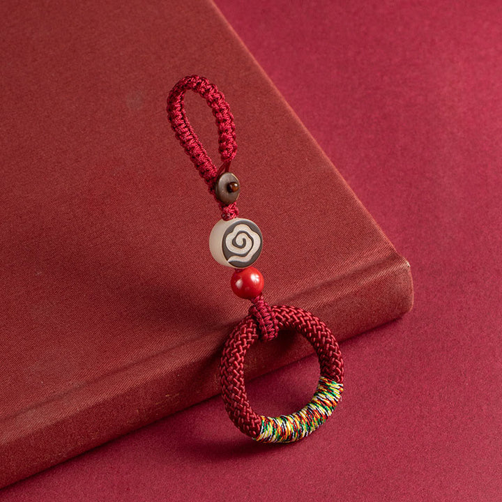 Buddha Stones tejidas a mano con hilo colorido y hebilla de marfil y cinabrio para colgar en el teléfono. - Llavero rojo - image 6