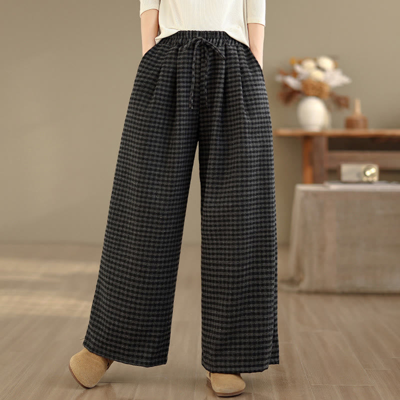 Pantalones anchos para mujer con estampado de cuadros escoceses y bolsillos de Buddha Stones - image 1