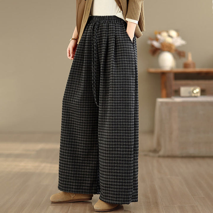 Pantalones anchos para mujer con estampado de cuadros escoceses y bolsillos de Buddha Stones - image 3