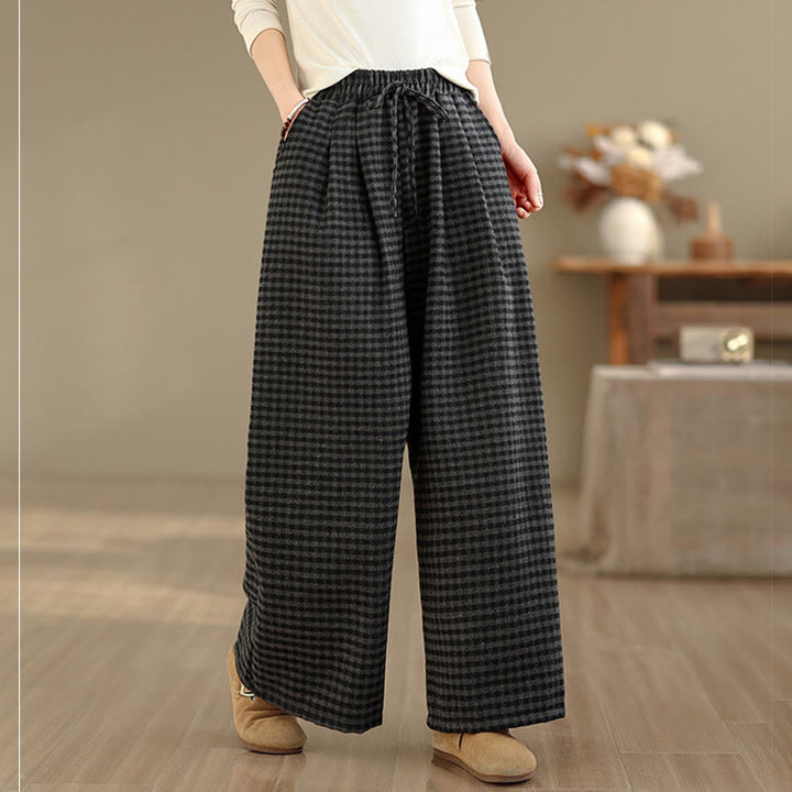 Pantalones anchos para mujer con estampado de cuadros escoceses y bolsillos de Buddha Stones - image 2