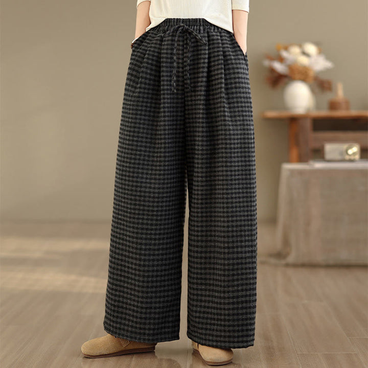 Pantalones anchos para mujer con estampado de cuadros escoceses y bolsillos de Buddha Stones - image 4