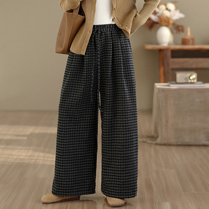 Pantalones anchos para mujer con estampado de cuadros escoceses y bolsillos de Buddha Stones - Negro - US8-10，UK/AU12-14，EU40-42 (2XL) - image 0