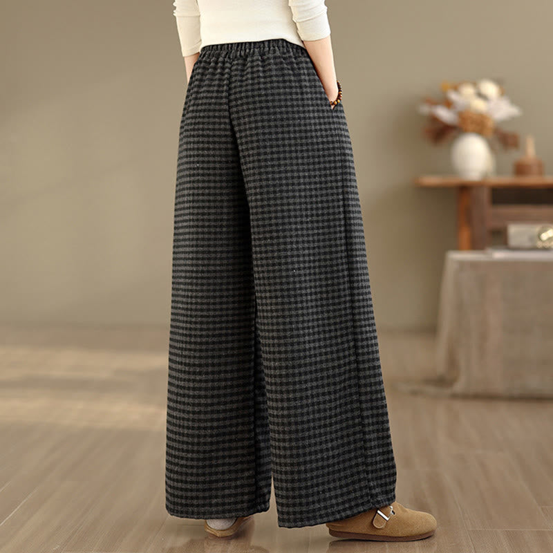 Pantalones anchos para mujer con estampado de cuadros escoceses y bolsillos de Buddha Stones - image 5
