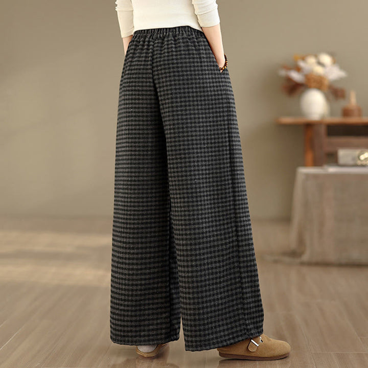 Pantalones anchos para mujer con estampado de cuadros escoceses y bolsillos de Buddha Stones - image 5