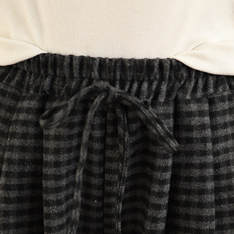 Pantalones anchos para mujer con estampado de cuadros escoceses y bolsillos de Buddha Stones - image 7