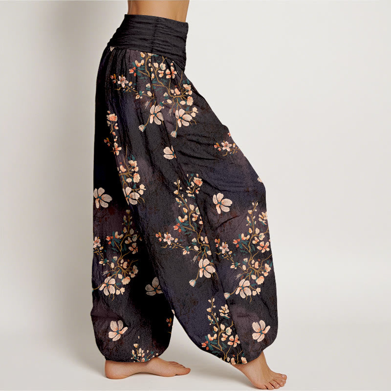 Pantalones harén de cintura elástica para mujer con diseño de flor de cerezo y algodón puro Buddha Stones - image 2