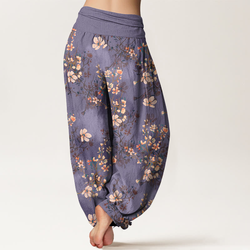 Pantalones harén de cintura elástica para mujer con diseño de flor de cerezo y algodón puro Buddha Stones - image 6