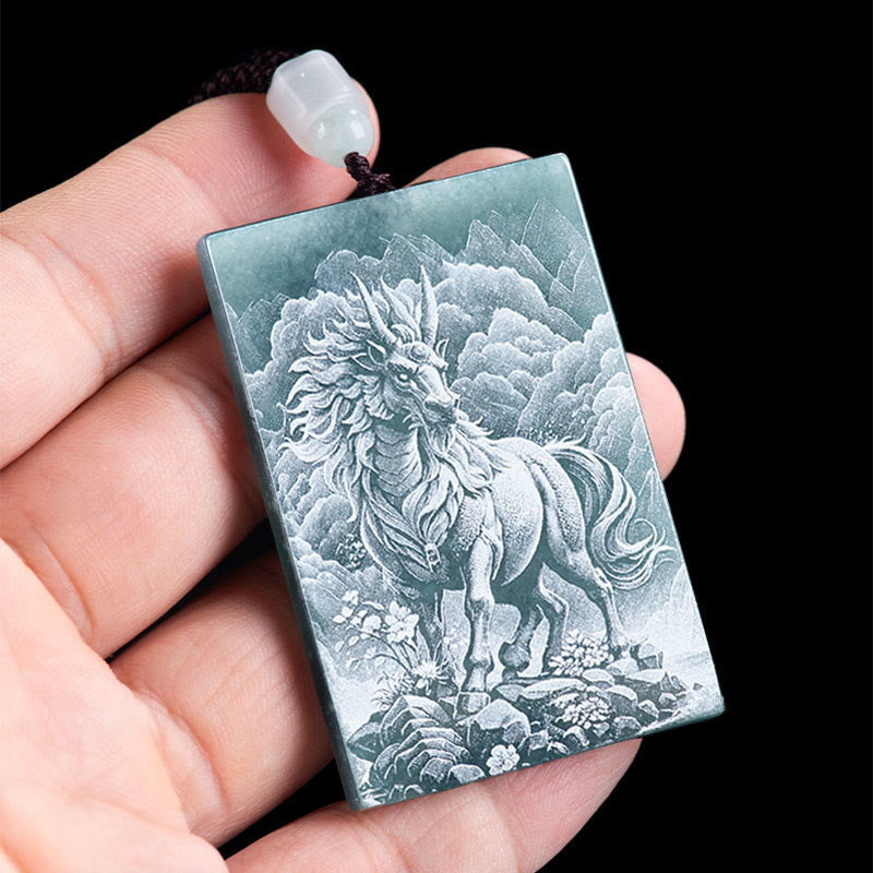 Collar con colgantes de jade y Buddha Stones del Año del Caballo, grabados del zodiaco chino - image 1