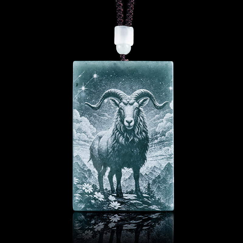 Collar con colgantes de jade y Buddha Stones del Año del Caballo, grabados del zodiaco chino - Cabra - 60*40*4 mm - image 19