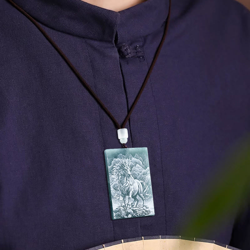 Collar con colgantes de jade y Buddha Stones del Año del Caballo, grabados del zodiaco chino - image 2