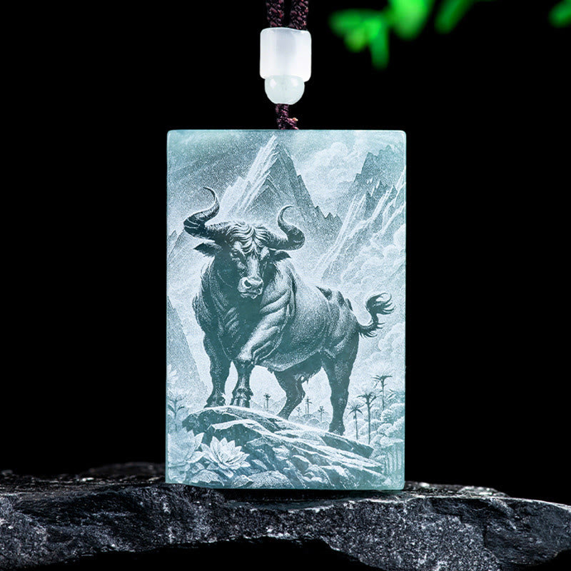 Collar con colgantes de jade y Buddha Stones del Año del Caballo, grabados del zodiaco chino - Buey - 60*40*4 mm - image 8