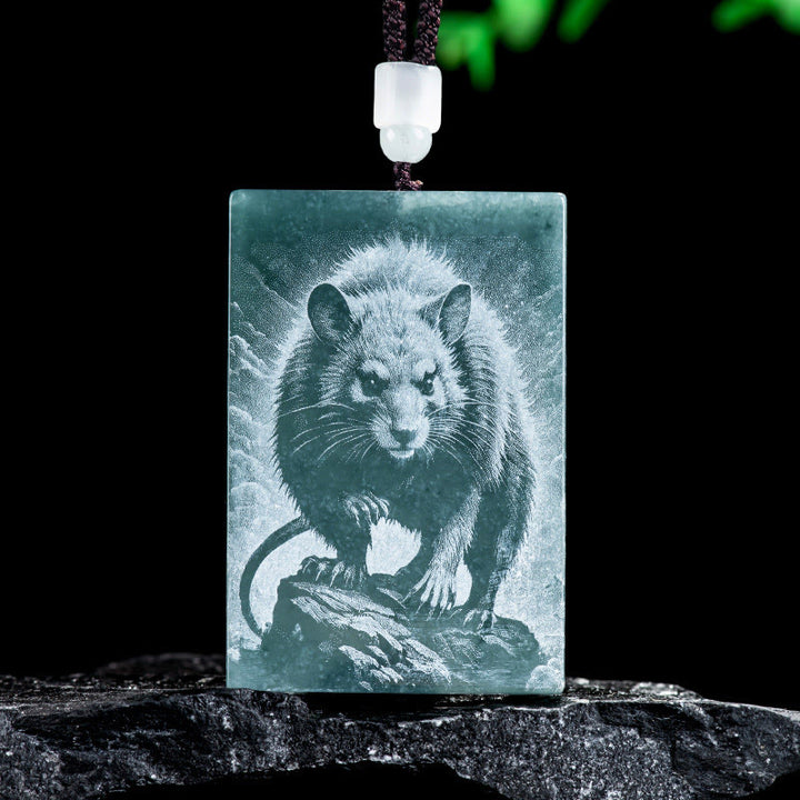 Collar con colgantes de jade y Buddha Stones del Año del Caballo, grabados del zodiaco chino - Rata - 60*40*4 mm - image 7