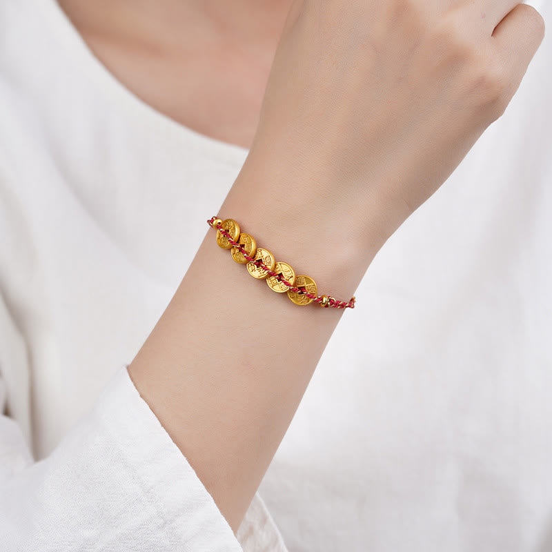 Pulsera de hilo tejido a mano con Buddha Stones y monedas de los Cinco Emperadores y equilibrio de cobre  - image 11