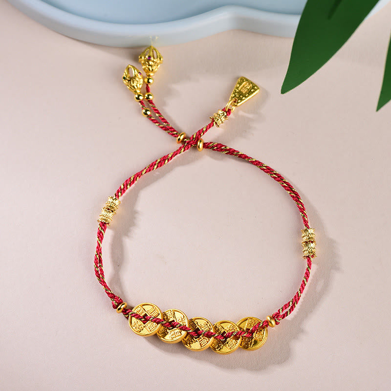 Pulsera de hilo tejido a mano con Buddha Stones y monedas de los Cinco Emperadores y equilibrio de cobre  - image 2