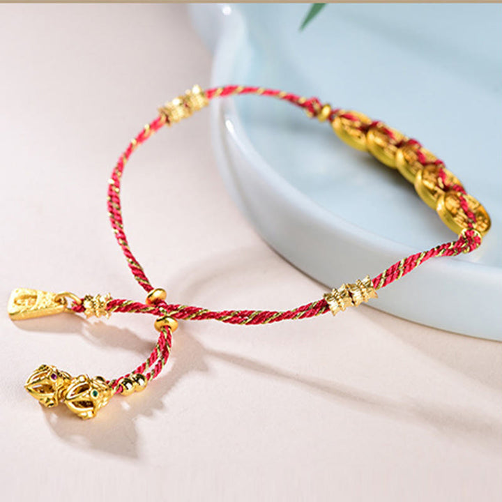Pulsera de hilo tejido a mano con Buddha Stones y monedas de los Cinco Emperadores y equilibrio de cobre  - image 3