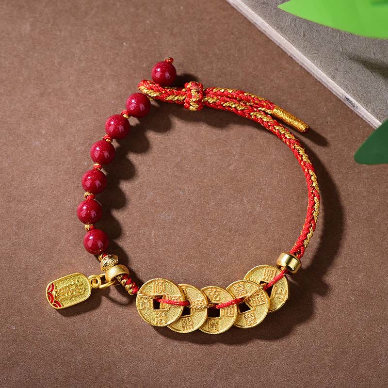 Pulsera de equilibrio para atraer la fortuna con Buddha Stones de los Cinco Emperadores, cobre, amatista, cinabrio, hilo negro y rojo. - Cuerda roja de cinabrio de cobre (circunferencia de la muñeca: 16-19 cm) - image 15