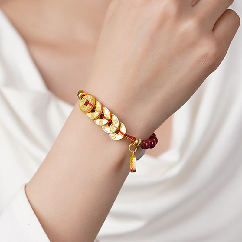 Pulsera de equilibrio para atraer la fortuna con Buddha Stones de los Cinco Emperadores, cobre, amatista, cinabrio, hilo negro y rojo. - image 3