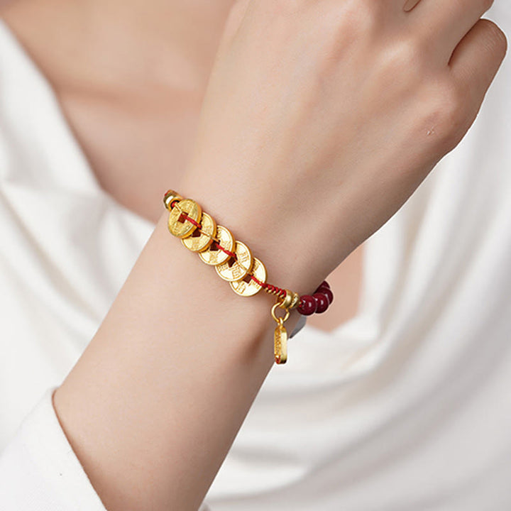 Pulsera de equilibrio para atraer la fortuna con Buddha Stones de los Cinco Emperadores, cobre, amatista, cinabrio, hilo negro y rojo. - image 3