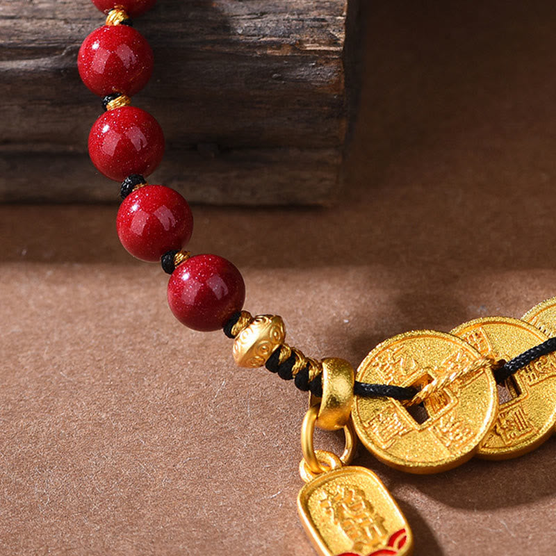Pulsera de equilibrio para atraer la fortuna con Buddha Stones de los Cinco Emperadores, cobre, amatista, cinabrio, hilo negro y rojo. - image 11