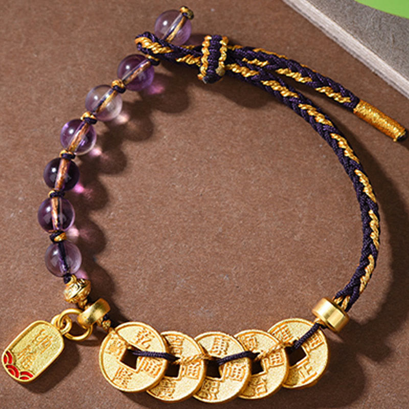 Pulsera de equilibrio para atraer la fortuna con Buddha Stones de los Cinco Emperadores, cobre, amatista, cinabrio, hilo negro y rojo. - image 14