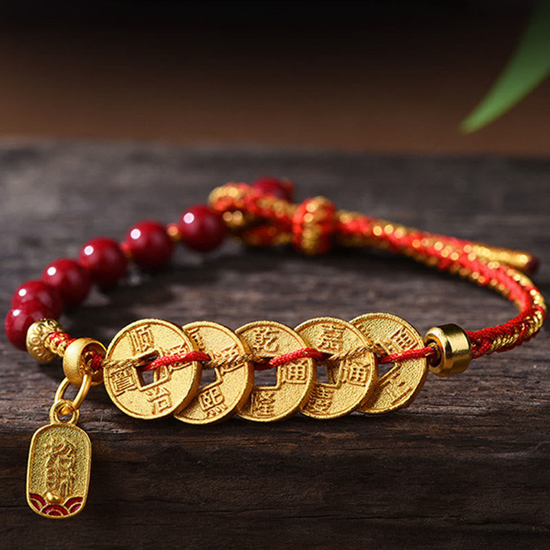 Pulsera de equilibrio para atraer la fortuna con Buddha Stones de los Cinco Emperadores, cobre, amatista, cinabrio, hilo negro y rojo. - image 1