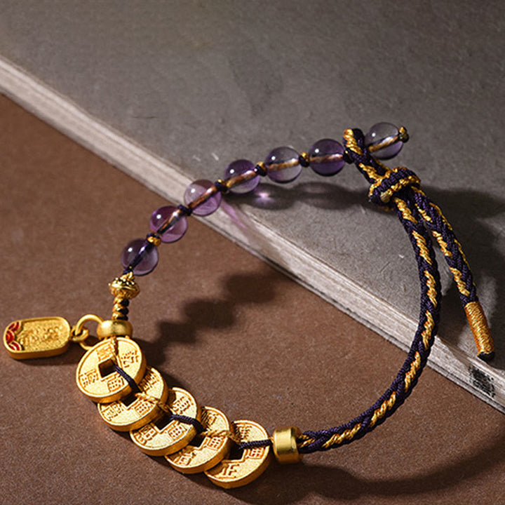 Pulsera de equilibrio para atraer la fortuna con Buddha Stones de los Cinco Emperadores, cobre, amatista, cinabrio, hilo negro y rojo. - image 13