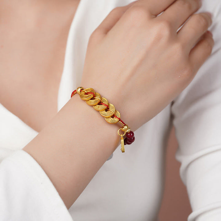 Pulsera de equilibrio para atraer la fortuna con Buddha Stones de los Cinco Emperadores, cobre, amatista, cinabrio, hilo negro y rojo. - image 4