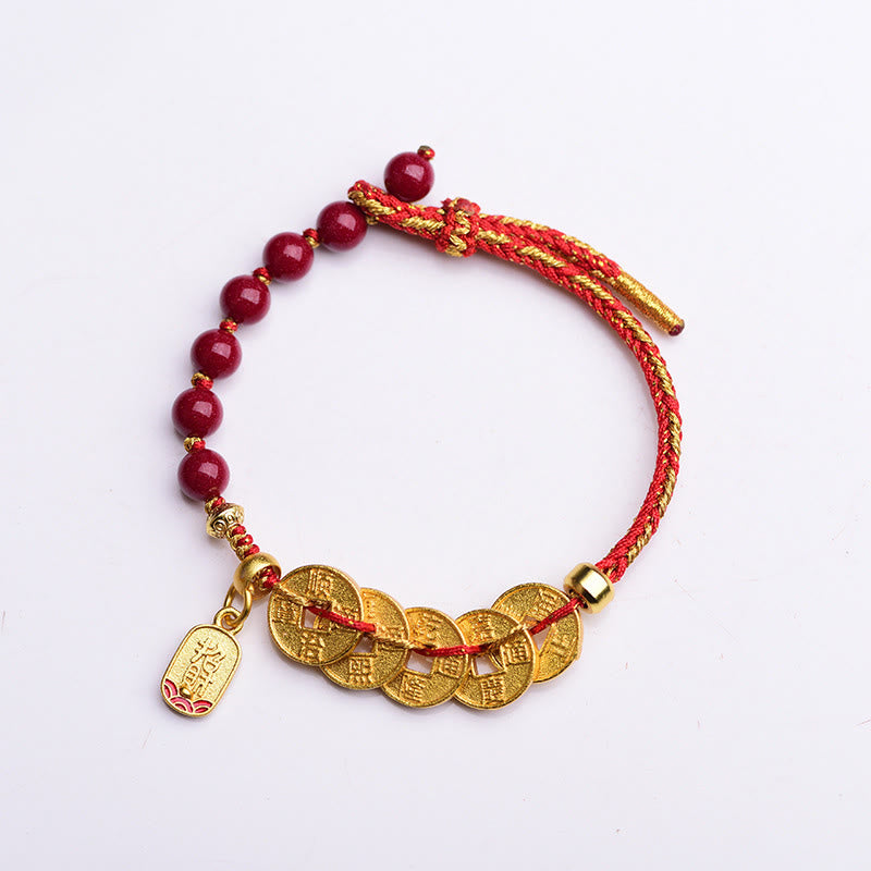 Pulsera de equilibrio para atraer la fortuna con Buddha Stones de los Cinco Emperadores, cobre, amatista, cinabrio, hilo negro y rojo. - image 2