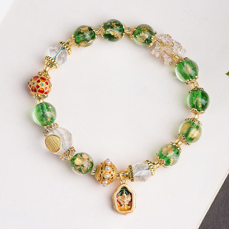 Pulsera de plata de ley 925 con cristales de Buddha Stones y cobre para alejar los malos espíritus. - Cristal Liuli de plata de ley 925 (circunferencia de la muñeca: 16-17 cm) - image 0