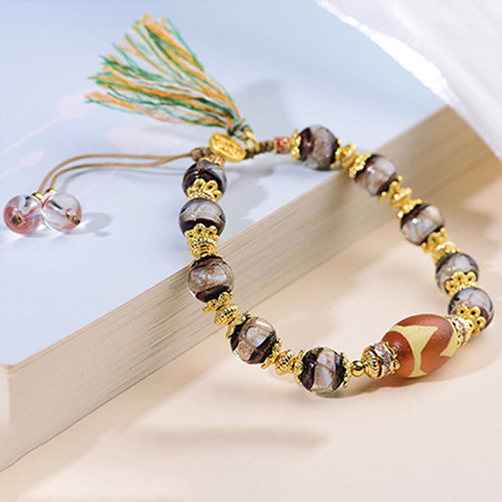 Pulsera de bendiciones con cuentas Dzi de vidrio Liuli y Buddha Stones - image 10