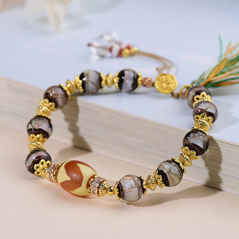 Pulsera de bendiciones con cuentas Dzi de vidrio Liuli y Buddha Stones - image 8