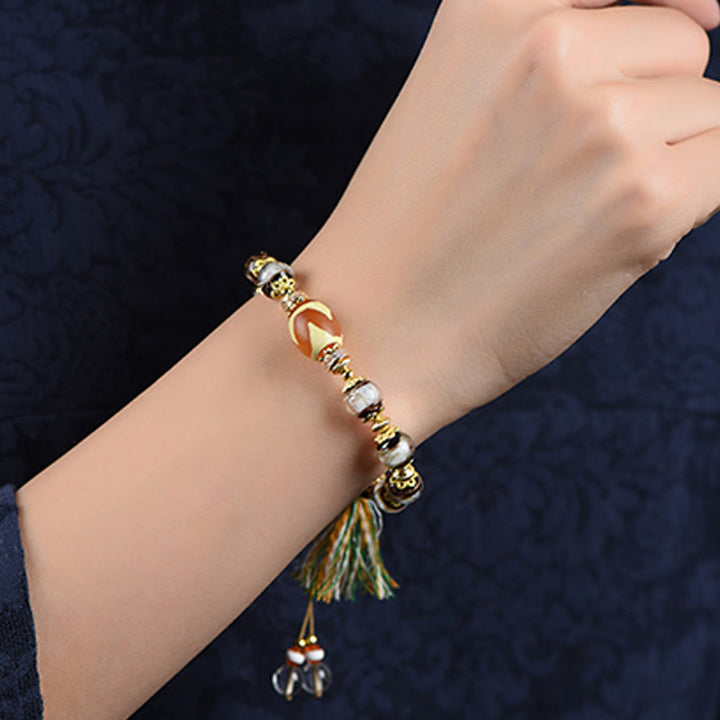 Pulsera de bendiciones con cuentas Dzi de vidrio Liuli y Buddha Stones - image 14