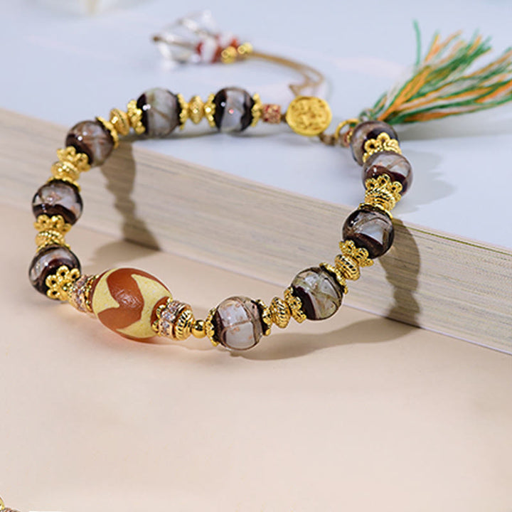 Pulsera de bendiciones con cuentas Dzi de vidrio Liuli y Buddha Stones - image 9