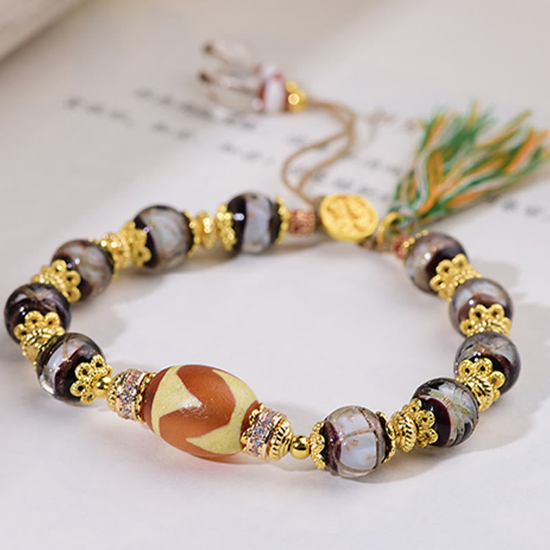 Pulsera de bendiciones con cuentas Dzi de vidrio Liuli y Buddha Stones - image 7