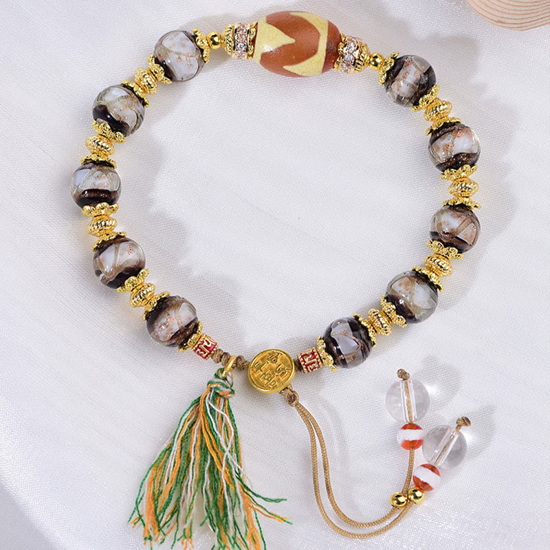 Pulsera de bendiciones con cuentas Dzi de vidrio Liuli y Buddha Stones - image 1