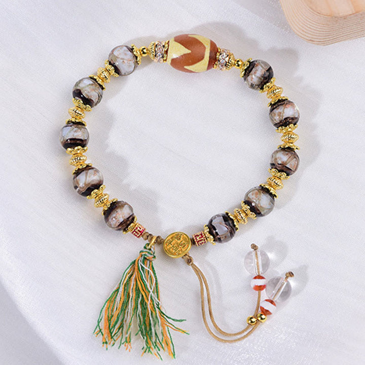 Pulsera de bendiciones con cuentas Dzi de vidrio Liuli y Buddha Stones - image 11