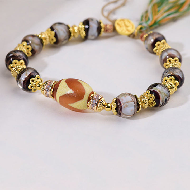 Pulsera de bendiciones con cuentas Dzi de vidrio Liuli y Buddha Stones - image 15