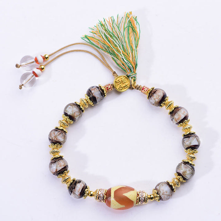 Pulsera de bendiciones con cuentas Dzi de vidrio Liuli y Buddha Stones - image 3