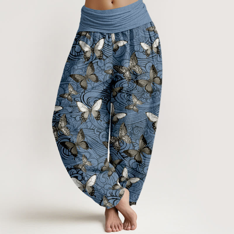 Pantalones Buddha Stones de algodón puro con diseño de mariposas grises y negras para mujer, con cintura elástica - Azul aciano - US16，UK/AU20，EU48 (3XL) - image 5