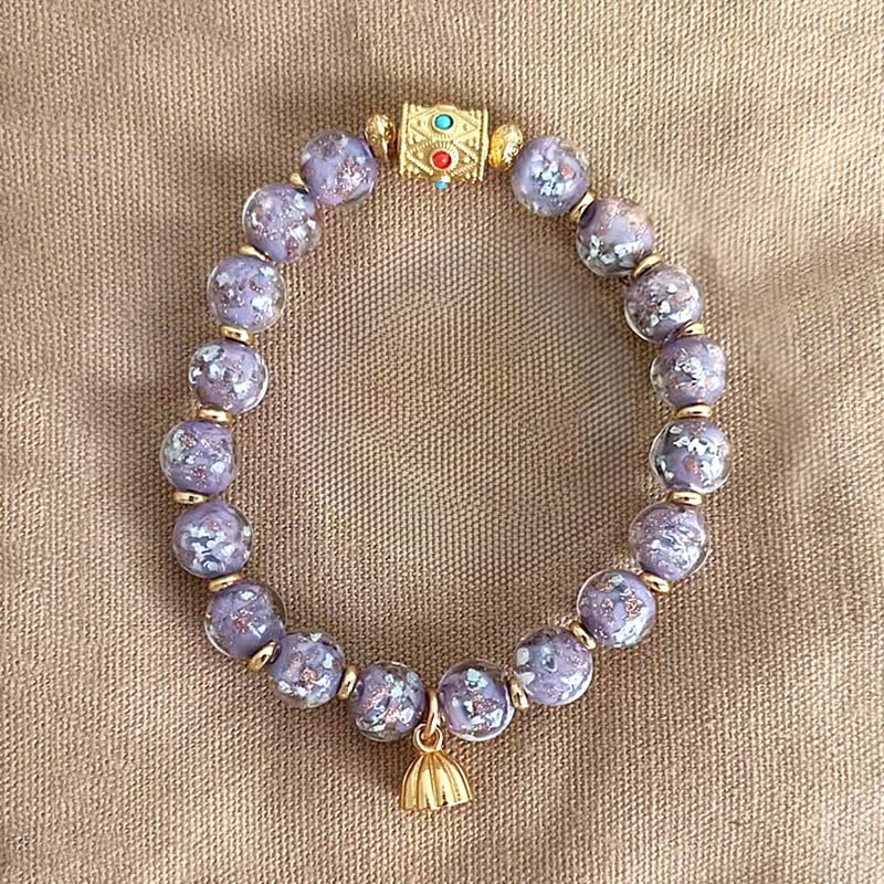 Pulsera de la suerte de cristal liuli morado con Buddha Stones - Vidrio Liuli (circunferencia de la muñeca: 15-16 cm) - image 0