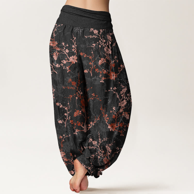 Pantalones harén de algodón puro con diseño de Buddha Stones, flores, ramas y hojas para mujer, con cintura elástica - image 6