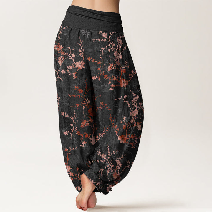 Pantalones harén de algodón puro con diseño de Buddha Stones, flores, ramas y hojas para mujer, con cintura elástica - image 6